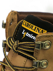 Carolina LT651 Mens Lytning Waterproof Carbon Composite Toe Work Boot Tan label close up view. If you need any assistance with this item or the purchase of this item please call us at five six one seven four eight eight eight zero one Monday through Saturday 10:00a.m EST to 8:00 p.m EST