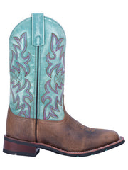 Laredo 5607 Womens Anita Square Toe Western Boot Brown Turquoise Side view. If you need any assistance with this item or the purchase of this item please call us at five six one seven four eight eight eight zero one Monday through Saturday 10:00a.m EST to 8:00 p.m EST
