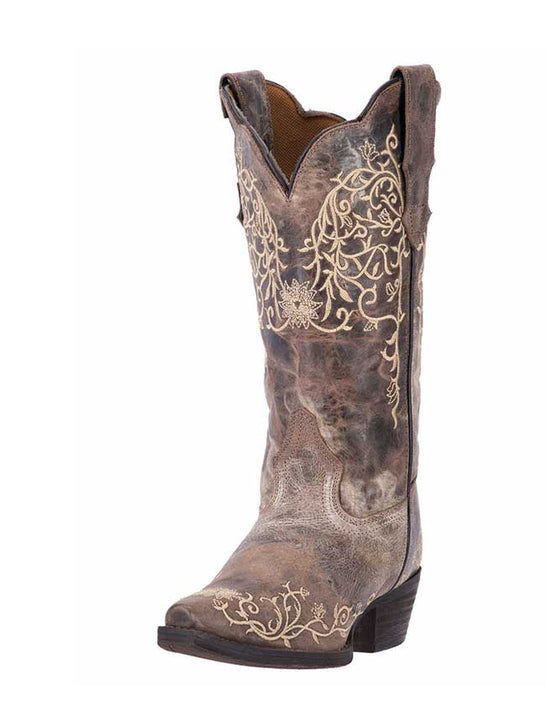 Laredo 52177 Womens JASMINE Flower Embroidery Boot Taupe side / front view. If you need any assistance with this item or the purchase of this item please call us at five six one seven four eight eight eight zero one Monday through Saturday 10:00a.m EST to 8:00 p.m EST