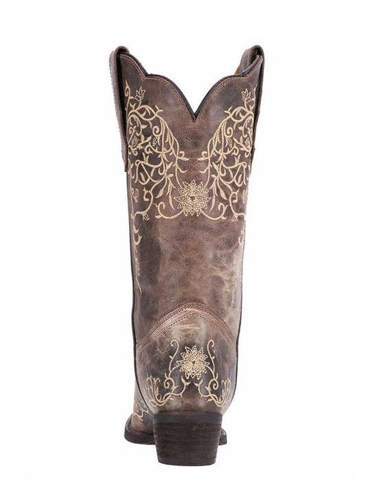 Laredo 52177 Womens JASMINE Flower Embroidery Boot Taupe back view. If you need any assistance with this item or the purchase of this item please call us at five six one seven four eight eight eight zero one Monday through Saturday 10:00a.m EST to 8:00 p.m EST