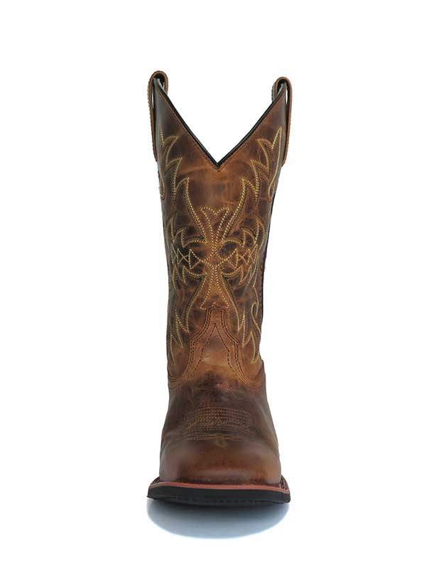 Laredo 5602 Womens Anita Square Toe Western Boots Distressed Tan front-side view. If you need any assistance with this item or the purchase of this item please call us at five six one seven four eight eight eight zero one Monday through Saturday 10:00a.m EST to 8:00 p.m EST