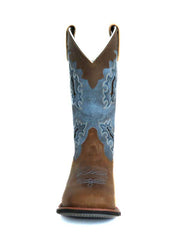 Laredo 5666 Womens Isla Square Toe Cowgirl Boots Tan Blue full front view. If you need any assistance with this item or the purchase of this item please call us at five six one seven four eight eight eight zero one Monday through Saturday 10:00a.m EST to 8:00 p.m EST