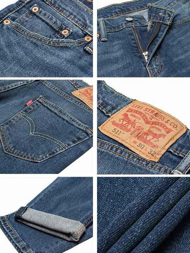 Levi's 045111163 Mens 511 Slim Fit Stretch Jeans Throttle Blue front view. If you need any assistance with this item or the purchase of this item please call us at five six one seven four eight eight eight zero one Monday through Saturday 10:00a.m EST to 8:00 p.m EST