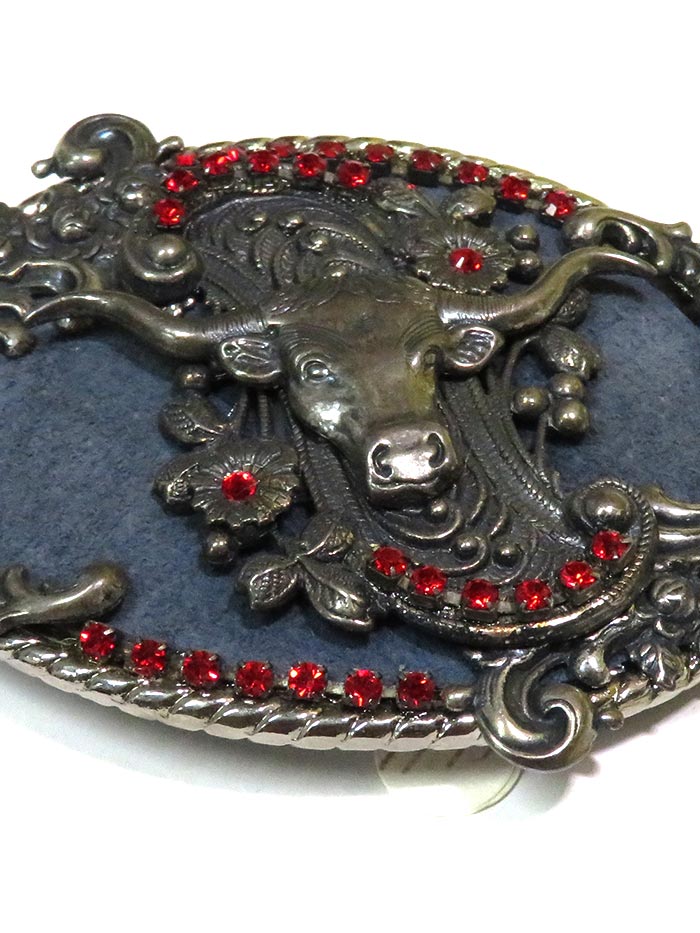 Spec Cast 30334 Antique Floral Longhorn Belt Buckle front view. If you need any assistance with this item or the purchase of this item please call us at five six one seven four eight eight eight zero one Monday through Saturday 10:00a.m EST to 8:00 p.m EST