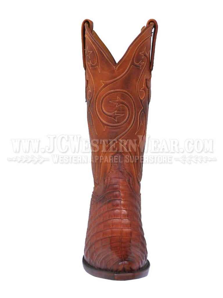 Lucchese L4110.54 Womens Caiman Belly Destroyed Mad Dog Ranch Boots Saddle Tan side / front view. If you need any assistance with this item or the purchase of this item please call us at five six one seven four eight eight eight zero one Monday through Saturday 10:00a.m EST to 8:00 p.m EST