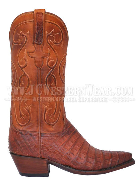 Lucchese L4110.54 Womens Caiman Belly Destroyed Mad Dog Ranch Boots Saddle Tan side view. If you need any assistance with this item or the purchase of this item please call us at five six one seven four eight eight eight zero one Monday through Saturday 10:00a.m EST to 8:00 p.m EST