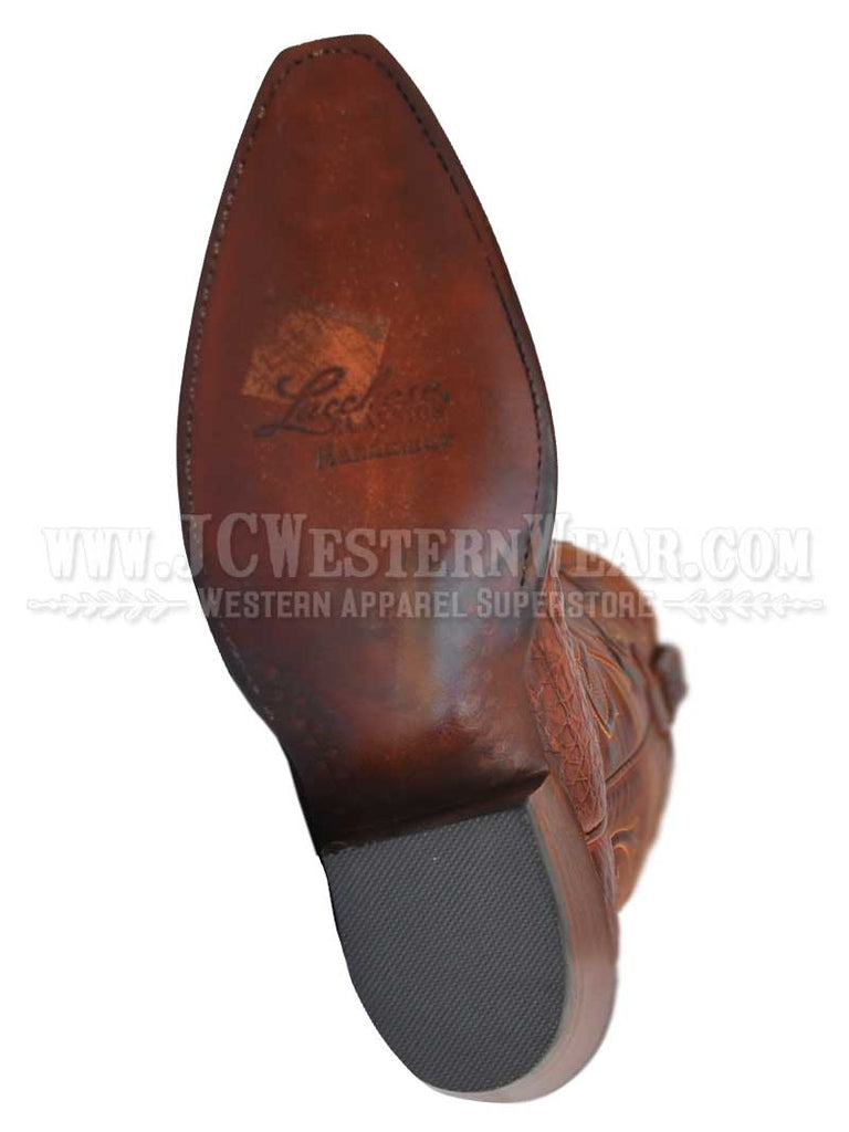 Lucchese L4110.54 Womens Caiman Belly Destroyed Mad Dog Ranch Boots Saddle Tan side / front view. If you need any assistance with this item or the purchase of this item please call us at five six one seven four eight eight eight zero one Monday through Saturday 10:00a.m EST to 8:00 p.m EST