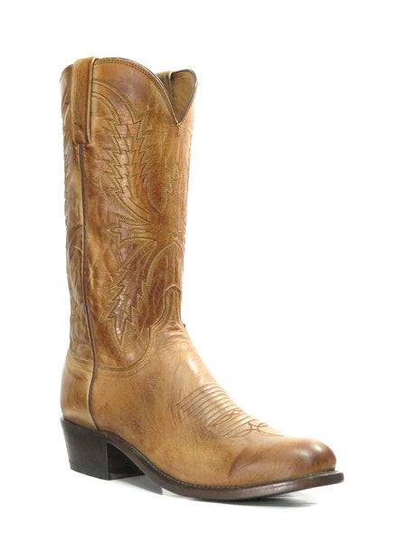 Lucchese N1547.R4 Mens Crayton Burnished Mad Goat Cowboy Boot Tan side / front view. If you need any assistance with this item or the purchase of this item please call us at five six one seven four eight eight eight zero one Monday through Saturday 10:00a.m EST to 8:00 p.m EST