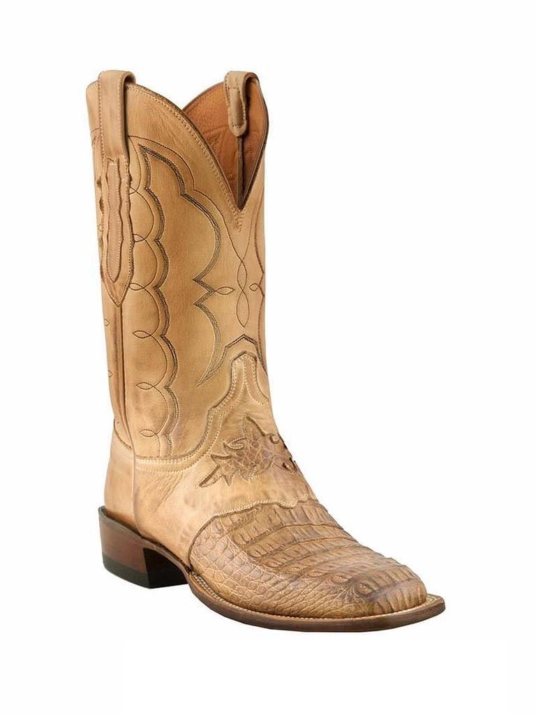 Lucchese CL1063.W8 Mens Cowboy Collection Hornback Caiman Boots Burnished Tan side / front view. If you need any assistance with this item or the purchase of this item please call us at five six one seven four eight eight eight zero one Monday through Saturday 10:00a.m EST to 8:00 p.m EST