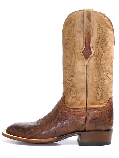 Lucchese CL1118.W8 Mens Cliff Ostrich Horseman Cowboy Boots Chocolate Tan side view. If you need any assistance with this item or the purchase of this item please call us at five six one seven four eight eight eight zero one Monday through Saturday 10:00a.m EST to 8:00 p.m EST
