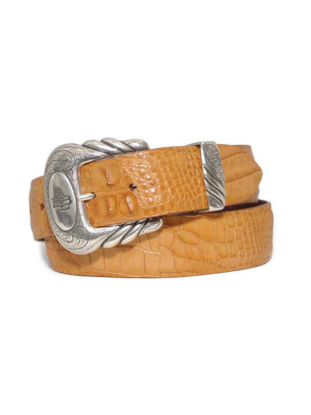 Lucchese B1603 Alligator Classics USA Made Hornback Caiman Leather Belts Tan front view. If you need any assistance with this item or the purchase of this item please call us at five six one seven four eight eight eight zero one Monday through Saturday 10:00a.m EST to 8:00 p.m EST