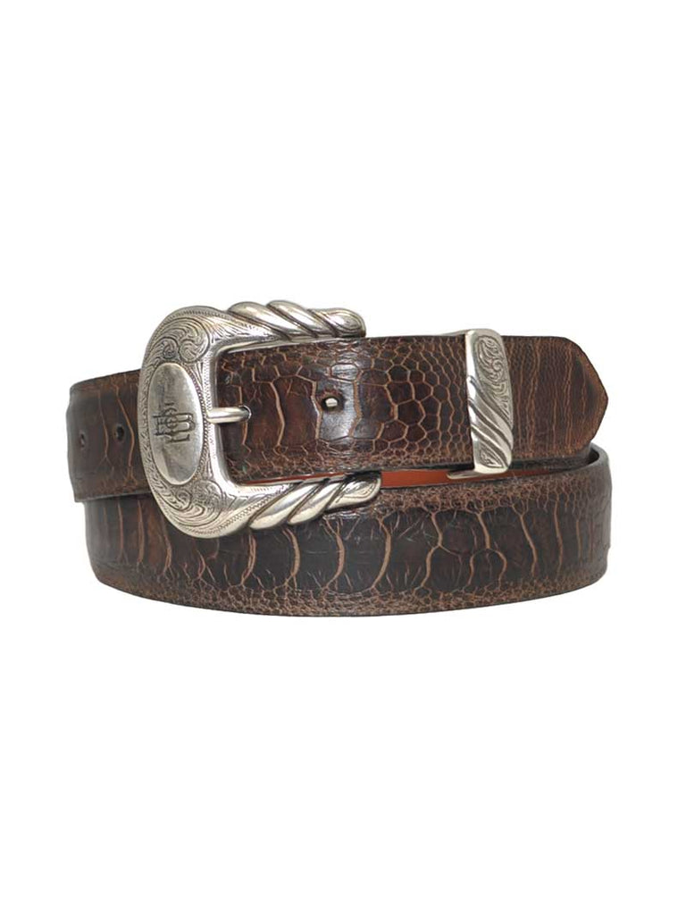 Lucchese W03118 Classics Made in USA Genuine Ostrich Western Belts Brown front view. If you need any assistance with this item or the purchase of this item please call us at five six one seven four eight eight eight zero one Monday through Saturday 10:00a.m EST to 8:00 p.m EST