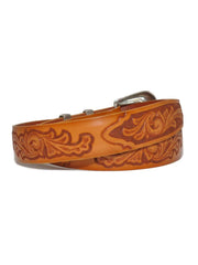 Lucchese W5672 Classics USA Made Floral Tooled Western Belts Tan back view. If you need any assistance with this item or the purchase of this item please call us at five six one seven four eight eight eight zero one Monday through Saturday 10:00a.m EST to 8:00 p.m EST