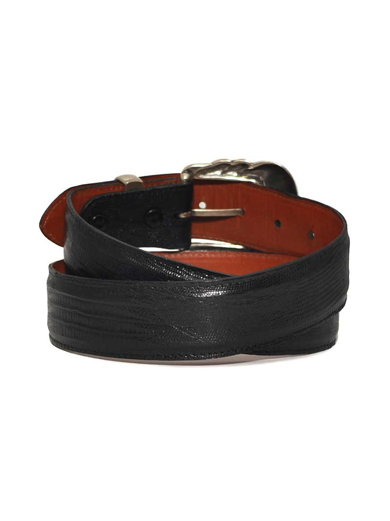 Lucchese W8011 Classics Made in USA Lizard Western Belts Black front view. If you need any assistance with this item or the purchase of this item please call us at five six one seven four eight eight eight zero one Monday through Saturday 10:00a.m EST to 8:00 p.m EST