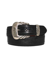 Lucchese W8011 Classics Made in USA Lizard Western Belts Black front view. If you need any assistance with this item or the purchase of this item please call us at five six one seven four eight eight eight zero one Monday through Saturday 10:00a.m EST to 8:00 p.m EST