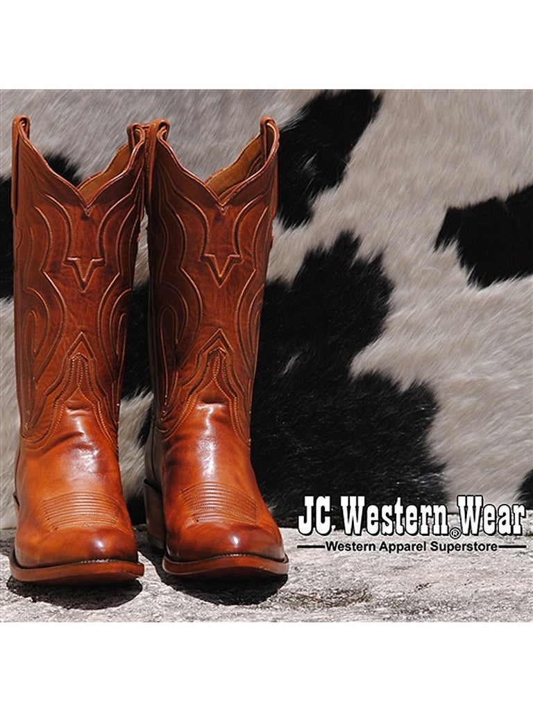 Lucchese GA9303.24 Mens Classics Ranch Hand Leather Boots Cognac Burnished front and side view pair. If you need any assistance with this item or the purchase of this item please call us at five six one seven four eight eight eight zero one Monday through Saturday 10:00a.m EST to 8:00 p.m EST