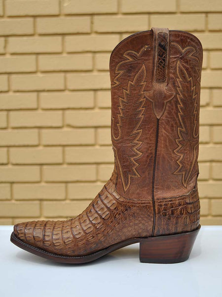 Lucchese GA9034.54 Mens Classics Hornback Caiman Skin Boots Tan Burnished side view. If you need any assistance with this item or the purchase of this item please call us at five six one seven four eight eight eight zero one Monday through Saturday 10:00a.m EST to 8:00 p.m EST