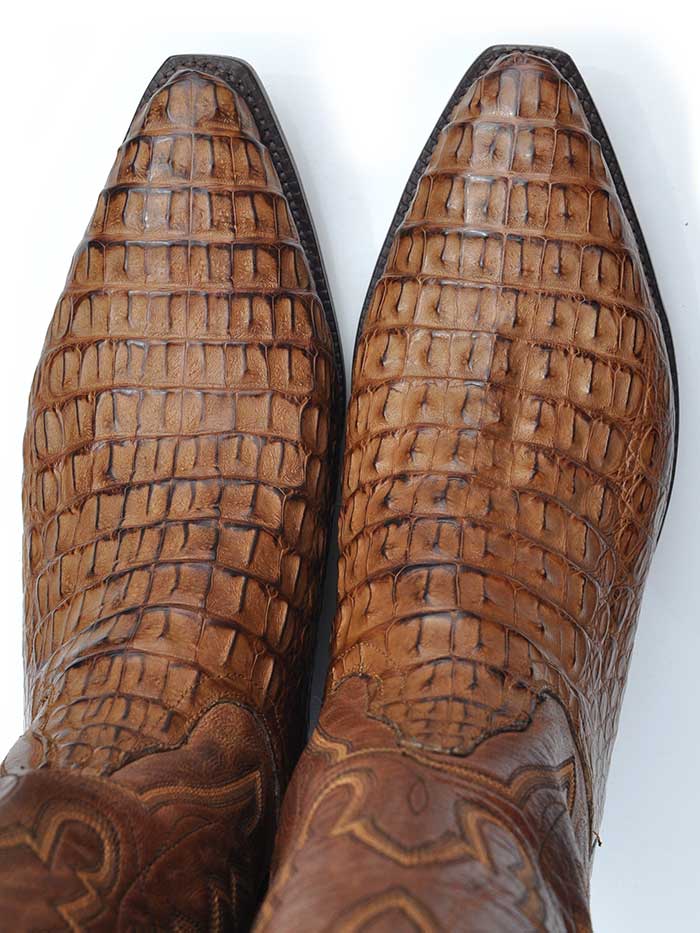 Lucchese GA9034.54 Mens Classics Hornback Caiman Skin Boots Tan Burnished side front view. If you need any assistance with this item or the purchase of this item please call us at five six one seven four eight eight eight zero one Monday through Saturday 10:00a.m EST to 8:00 p.m EST