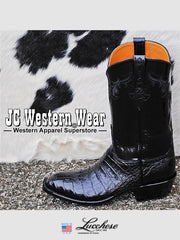 Lucchese GC9613.13 Mens Classics Ultra Caiman Belly Skin Boots Black side view. If you need any assistance with this item or the purchase of this item please call us at five six one seven four eight eight eight zero one Monday through Saturday 10:00a.m EST to 8:00 p.m EST