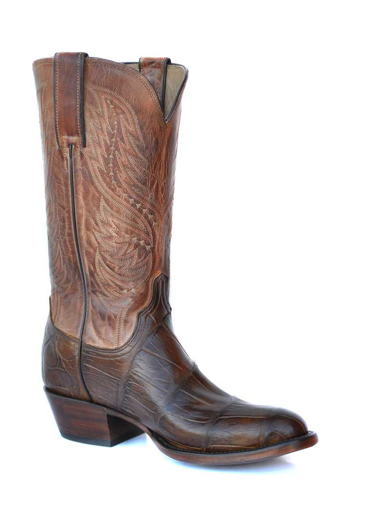 Lucchese HL1027.64 Mens Giant Alligator Tan Goat Cowboy Boots Brown side / front view. If you need any assistance with this item or the purchase of this item please call us at five six one seven four eight eight eight zero one Monday through Saturday 10:00a.m EST to 8:00 p.m EST