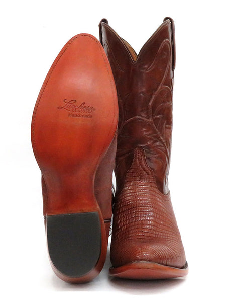 Lucchese L1218.24 Mens Classic Lizard Cowboy Boots Peanut Brittle sole and front view. If you need any assistance with this item or the purchase of this item please call us at five six one seven four eight eight eight zero one Monday through Saturday 10:00a.m EST to 8:00 p.m EST