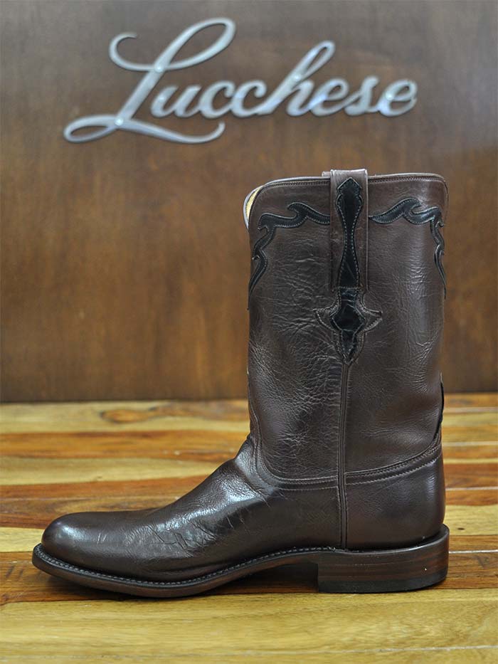 Lucchese L3555.RR Florence Buffalo Roper Boot Whiskey Burnished side view. If you need any assistance with this item or the purchase of this item please call us at five six one seven four eight eight eight zero one Monday through Saturday 10:00a.m EST to 8:00 p.m EST