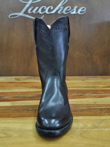 Lucchese L3556.RR Mens Classic Buffalo Calf Roper Boots Black front view. If you need any assistance with this item or the purchase of this item please call us at five six one seven four eight eight eight zero one Monday through Saturday 10:00a.m EST to 8:00 p.m EST