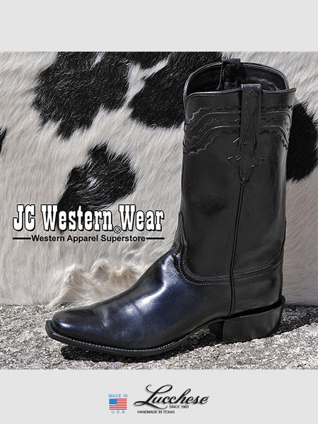 Lucchese L9500.K8 Mens Classics Calf Skin Western Cowboy Boots Black sie front view. If you need any assistance with this item or the purchase of this item please call us at five six one seven four eight eight eight zero one Monday through Saturday 10:00a.m EST to 8:00 p.m EST