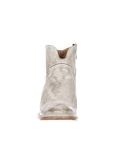 Lucchese M6007 Womens Ericka Low Scallop Bootie Distressed White front view. If you need any assistance with this item or the purchase of this item please call us at five six one seven four eight eight eight zero one Monday through Saturday 10:00a.m EST to 8:00 p.m EST