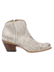 Lucchese M6007 Womens Ericka Low Scallop Bootie Distressed White side view. If you need any assistance with this item or the purchase of this item please call us at five six one seven four eight eight eight zero one Monday through Saturday 10:00a.m EST to 8:00 p.m EST
