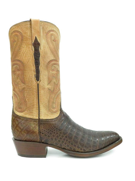 Lucchese L1455.63 Mens Classic Ultra Belly Caiman Cowboy Boots Coffee side view. If you need any assistance with this item or the purchase of this item please call us at five six one seven four eight eight eight zero one Monday through Saturday 10:00a.m EST to 8:00 p.m EST