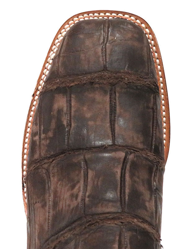 Lucchese M4343 Mens Malcolm Giant Gator Square Toe Boot Chocolate side / front view. If you need any assistance with this item or the purchase of this item please call us at five six one seven four eight eight eight zero one Monday through Saturday 10:00a.m EST to 8:00 p.m EST
