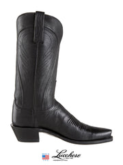 Lucchese N4605.54 Womens 1883 Burnished Cowgirl Boots Black side view. If you need any assistance with this item or the purchase of this item please call us at five six one seven four eight eight eight zero one Monday through Saturday 10:00a.m EST to 8:00 p.m EST