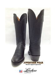 Lucchese N4605.R4 Womens 1883 Burnished R Toe Cowgirl Boots Black front and back view pair. If you need any assistance with this item or the purchase of this item please call us at five six one seven four eight eight eight zero one Monday through Saturday 10:00a.m EST to 8:00 p.m EST