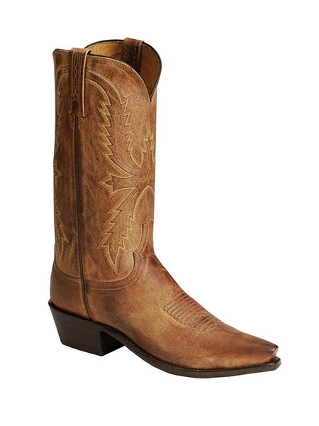 Lucchese N1547.54 Mens CRAYTON Mad Dog Snip Toe Boot Tan front and side view. If you need any assistance with this item or the purchase of this item please call us at five six one seven four eight eight eight zero one Monday through Saturday 10:00a.m EST to 8:00 p.m EST