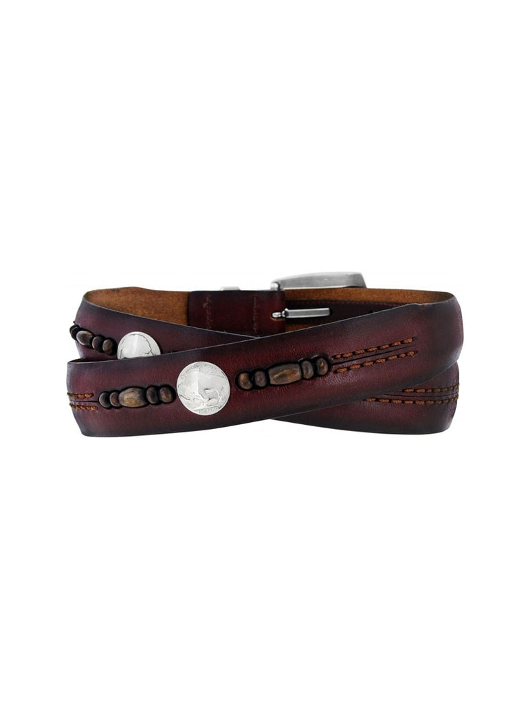 Brighton M40465 Zambia Bead & Coin Belt Brown front view. If you need any assistance with this item or the purchase of this item please call us at five six one seven four eight eight eight zero one Monday through Saturday 10:00a.m EST to 8:00 p.m EST