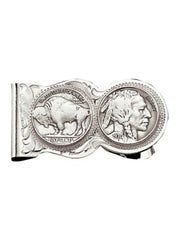 Montana Silversmiths MCL50 Buffalo Indian Nickel Scalloped Money Clip front view. If you need any assistance with this item or the purchase of this item please call us at five six one seven four eight eight eight zero one Monday through Saturday 10:00a.m EST to 8:00 p.m EST