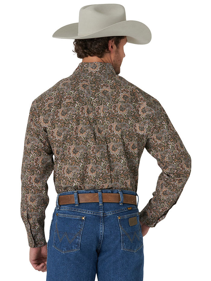 Wrangler MGSE836 George Strait LS Button Up Western Shirt Brown Front view. If you need any assistance with this item or the purchase of this item please call us at five six one seven four eight eight eight zero one Monday through Saturday 10:00a.m EST to 8:00 p.m EST