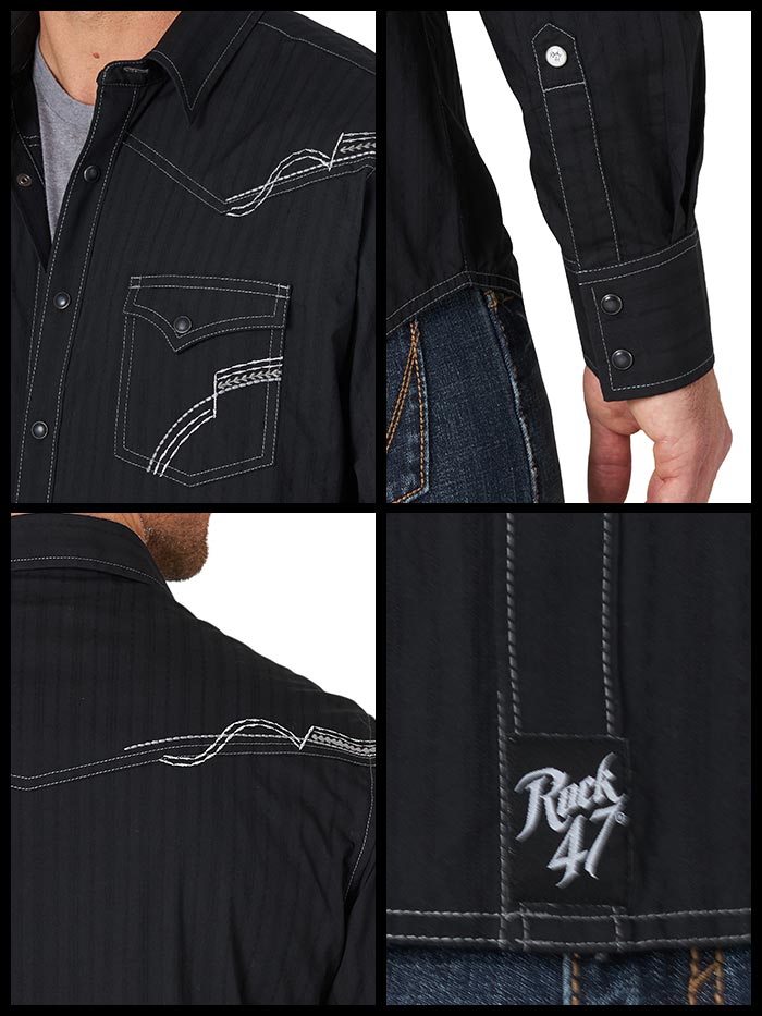 Wrangler MRC403X Mens Rock 47 Long Sleeve Western Shirt Black Front View. If you need any assistance with this item or the purchase of this item please call us at five six one seven four eight eight eight zero one Monday through Saturday 10:00a.m EST to 8:00 p.m EST