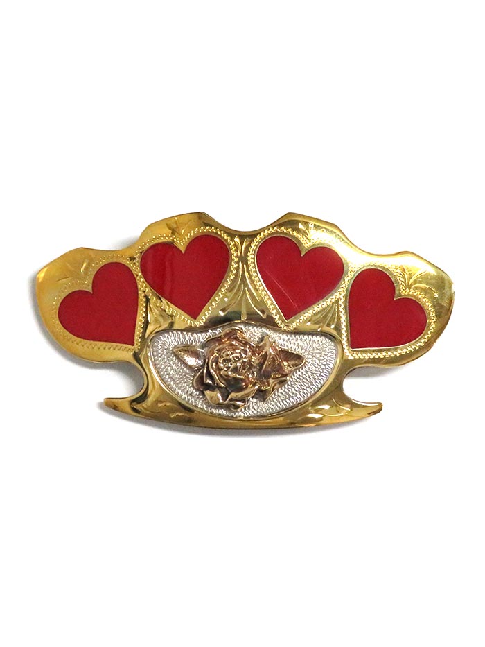 Colorado Silver Star 0-KNUCK Hearts & Rose Knuckle Western Belt Buckle Brass front view. If you need any assistance with this item or the purchase of this item please call us at five six one seven four eight eight eight zero one Monday through Saturday 10:00a.m EST to 8:00 p.m EST