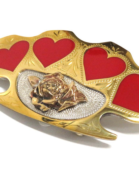Colorado Silver Star 0-KNUCK Hearts & Rose Knuckle Western Belt Buckle Brass close up view. If you need any assistance with this item or the purchase of this item please call us at five six one seven four eight eight eight zero one Monday through Saturday 10:00a.m EST to 8:00 p.m EST