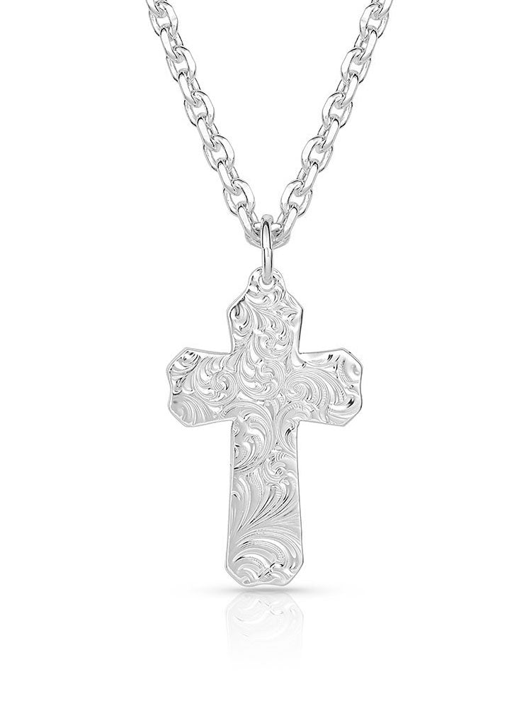 Montana Silversmiths NC3771 Born In the USA Patriotic Cross Necklace front view. If you need any assistance with this item or the purchase of this item please call us at five six one seven four eight eight eight zero one Monday through Saturday 10:00a.m EST to 8:00 p.m EST