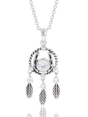 Montana Silversmiths NC4521 Horseshoe Feather Dreams Necklace front view. If you need any assistance with this item or the purchase of this item please call us at five six one seven four eight eight eight zero one Monday through Saturday 10:00a.m EST to 8:00 p.m EST
