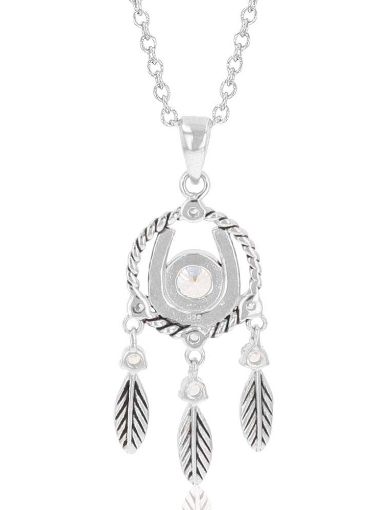 Montana Silversmiths NC4521 Horseshoe Feather Dreams Necklace front view. If you need any assistance with this item or the purchase of this item please call us at five six one seven four eight eight eight zero one Monday through Saturday 10:00a.m EST to 8:00 p.m EST