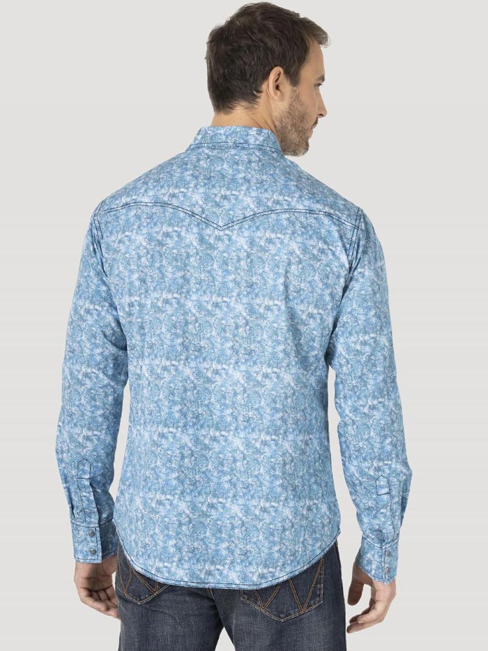 Wrangler MVR584B Mens Retro Long Sleeve Shirt Blue front view. If you need any assistance with this item or the purchase of this item please call us at five six one seven four eight eight eight zero one Monday through Saturday 10:00a.m EST to 8:00 p.m EST