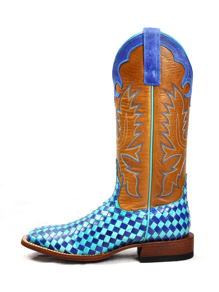 Macie Bean M9074 Womens Boot Unbeweavable Turquoise Blue inner side and front view. If you need any assistance with this item or the purchase of this item please call us at five six one seven four eight eight eight zero one Monday through Saturday 10:00a.m EST to 8:00 p.m EST