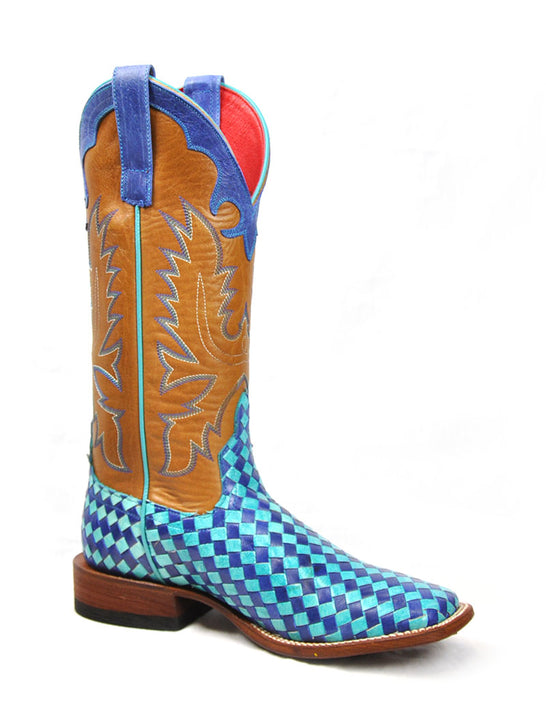 Macie Bean M9074 Womens Boot Unbeweavable Turquoise Blue inner side and front view. If you need any assistance with this item or the purchase of this item please call us at five six one seven four eight eight eight zero one Monday through Saturday 10:00a.m EST to 8:00 p.m EST