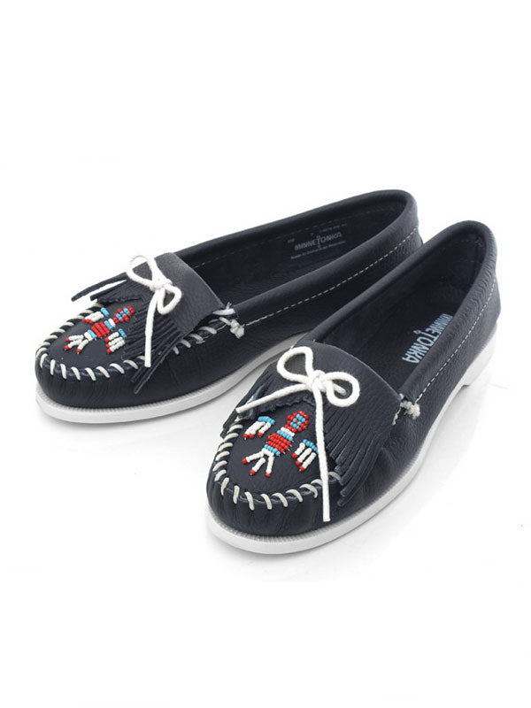 Minnetonka 179 Women's Smooth Thunderbird Boat Sole Navy front view of pair. If you need any assistance with this item or the purchase of this item please call us at five six one seven four eight eight eight zero one Monday through Saturday 10:00a.m EST to 8:00 p.m EST