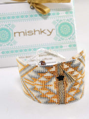 Mishky L4122 Womens Large Hand Woven Beaded Bracelet Gold front view. If you need any assistance with this item or the purchase of this item please call us at five six one seven four eight eight eight zero one Monday through Saturday 10:00a.m EST to 8:00 p.m EST