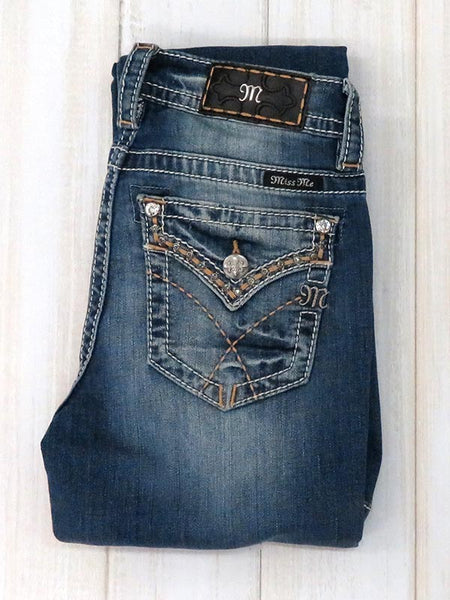 Miss Me Womens Stitched Mid-Rise Boot Cut Jeans M3403SB fold